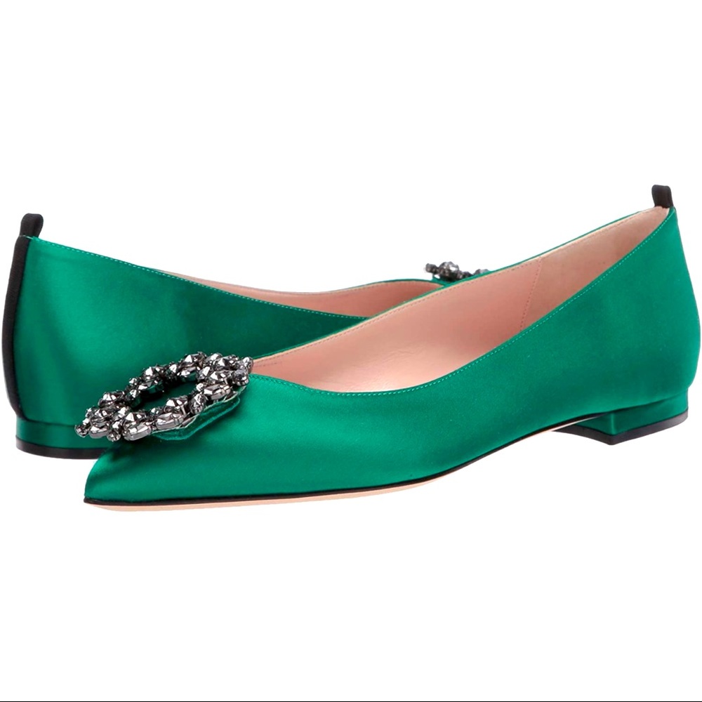 SJP Divine flats in Green Satin